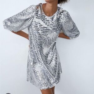 Zara Shimmering Silver Sequin Mini Dress